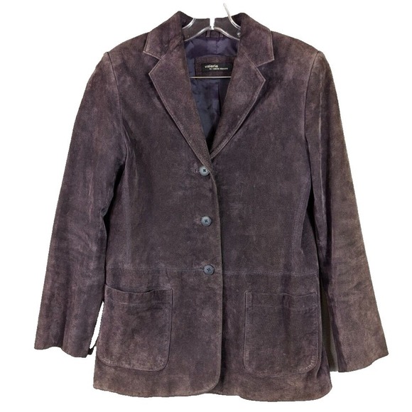 Valerie by Valerie Stevens Leather Jacket Purple Suede Retro Outdoor Size Small - Picture 2 of 13